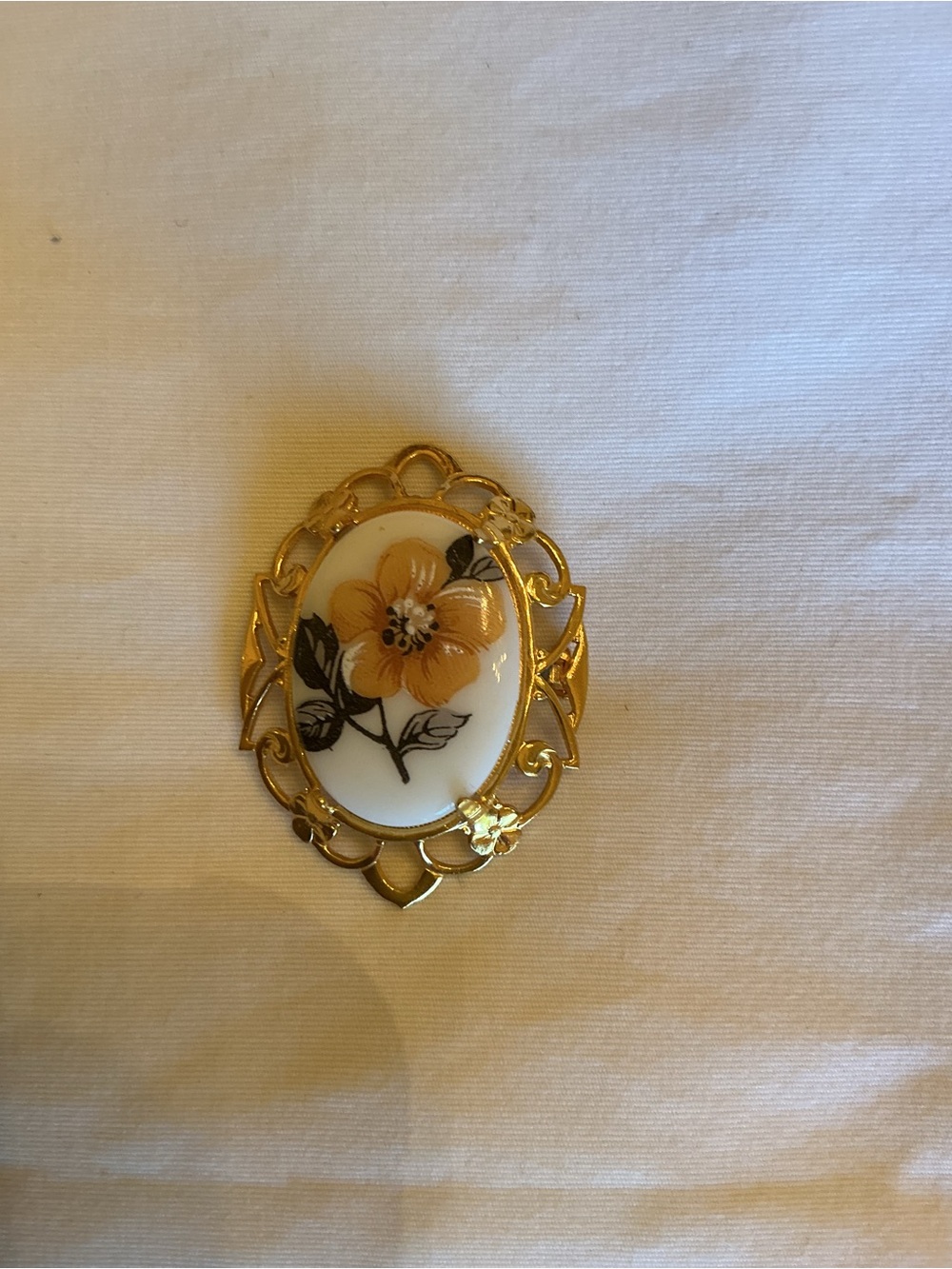 Gold Floral Porcelain Brooch  & Pendant with Yellow Flower